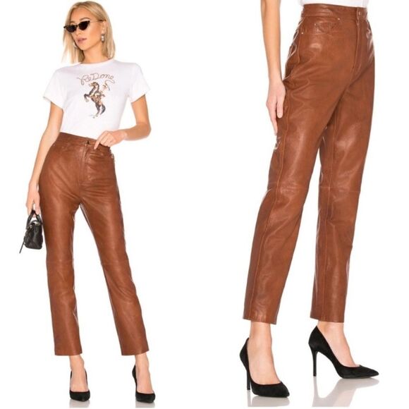 Lpa Leather Brown Pants Straight Leg High Waisted Size XS - Picture 3 of 10